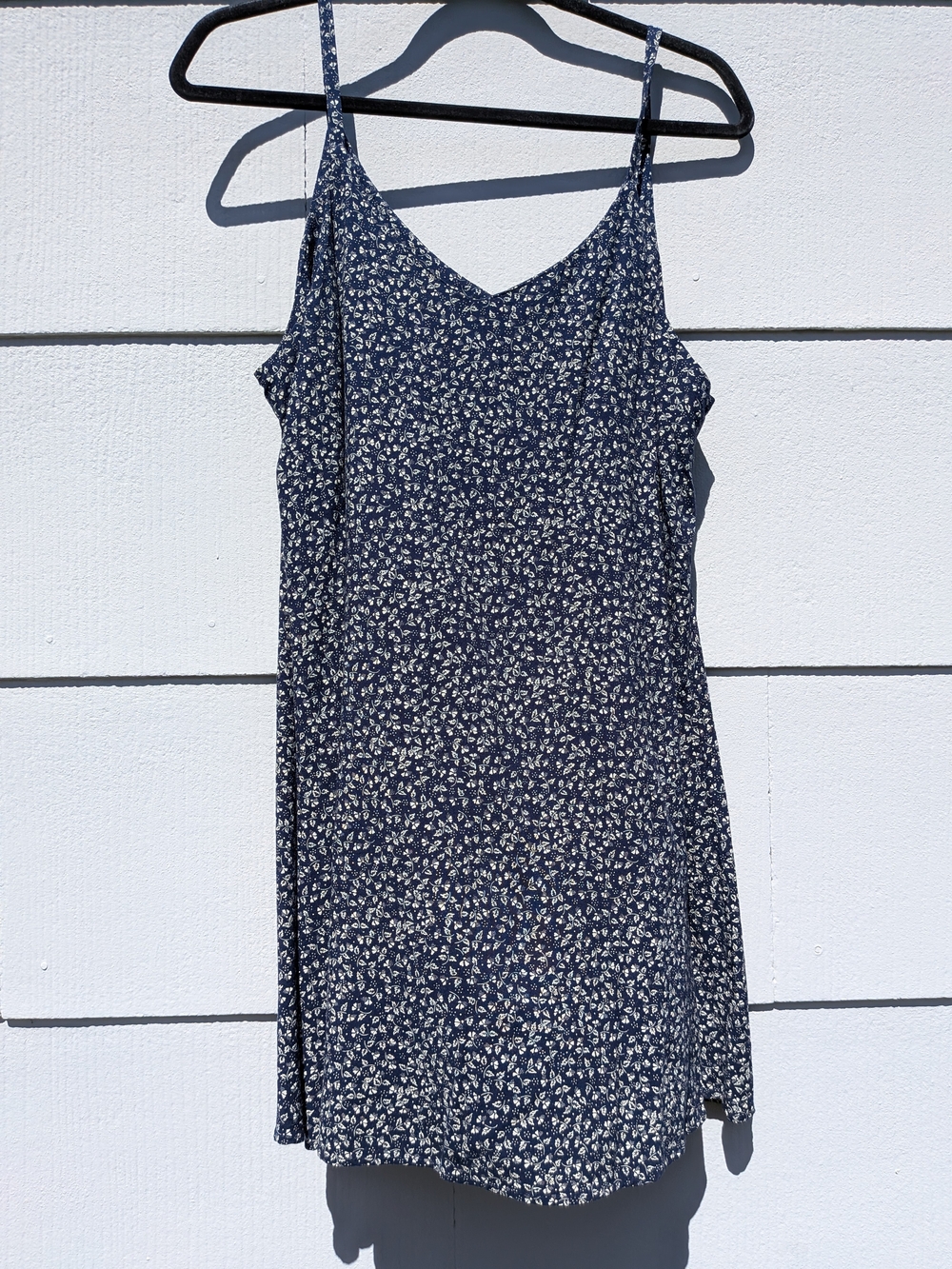 Vintage Navy Floral Dress with White Ditsy Print